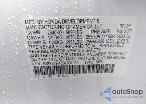 2025 Acura Mdx Technology Package z USA, uszkodzony, nr VIN 5J8YE1H45SL004923